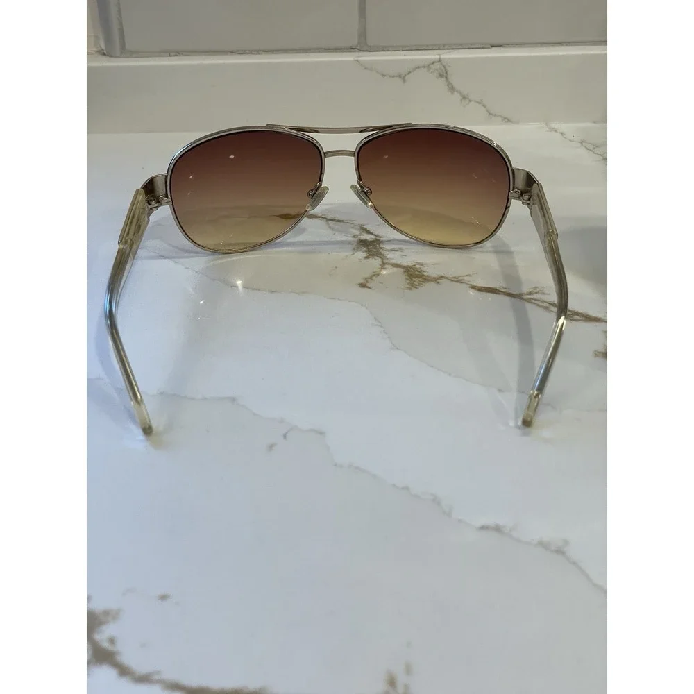Fossil Rena Aviator Sunglasses Wood Clear Frame Brown‎ Ombre Lens 60-13-126 Y2k